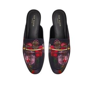 Ted Bakwe London Zola Icon Bit Loafer Mule in Black Floral Print Textured